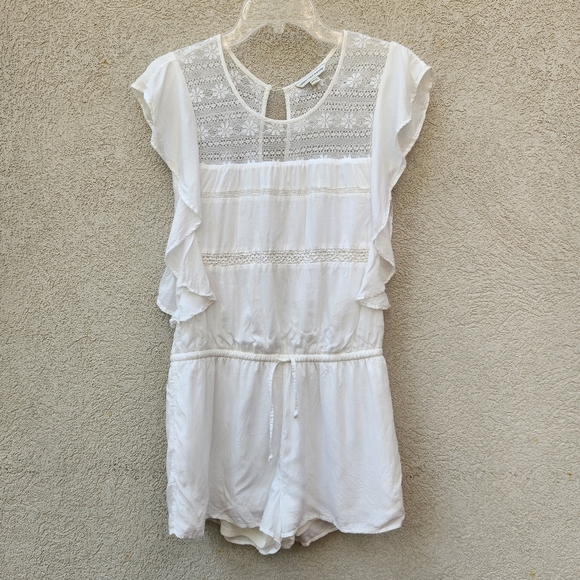 American Eagle Outfitters Pants - AMERICAN EAGLE Women's Romper Small White Lacy Y2K Shorts Vampire Diaries